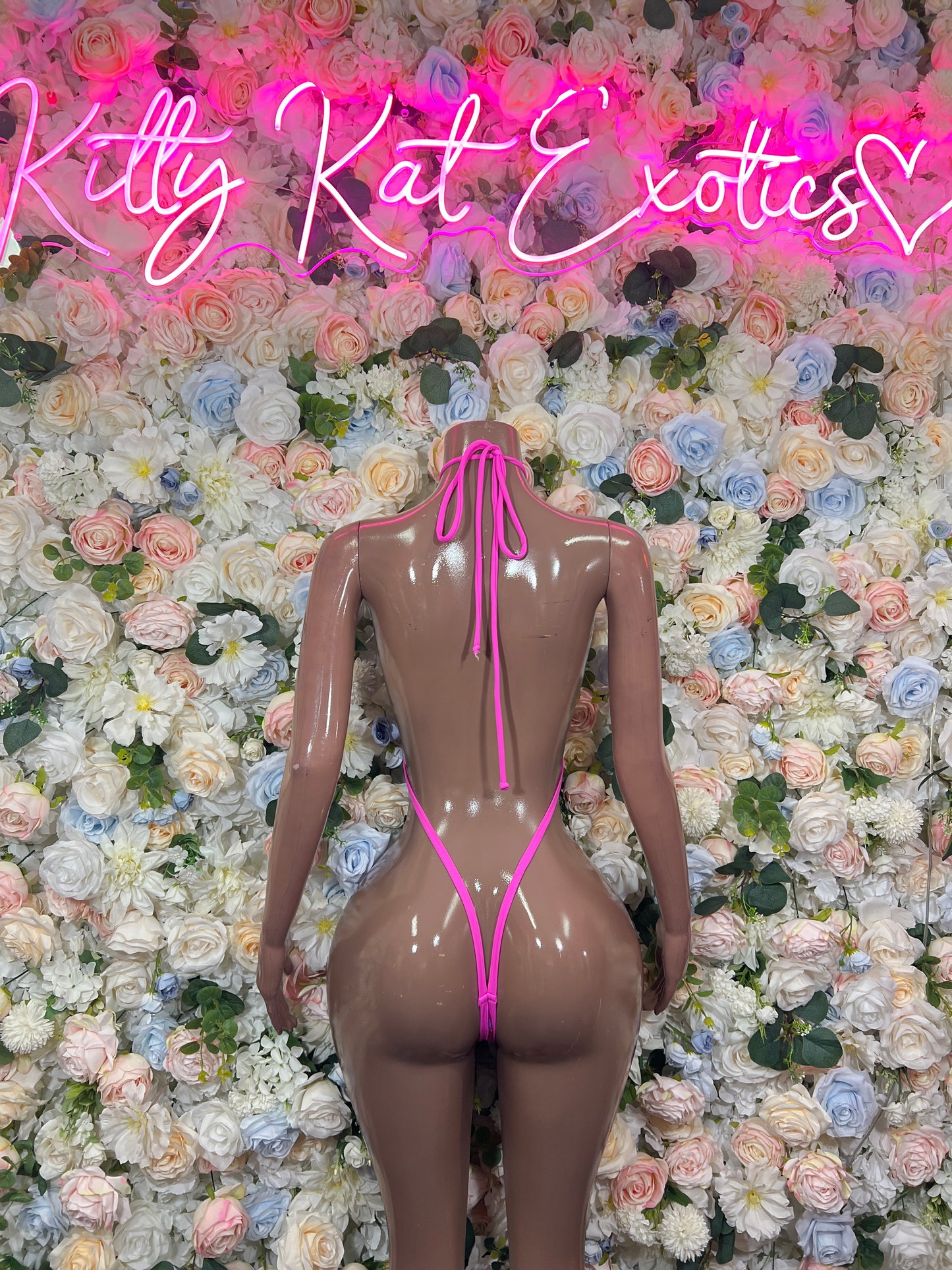 Hot Pink Holographic Metallic Extreme Cutout Halter Bodysuit | Rave Festival