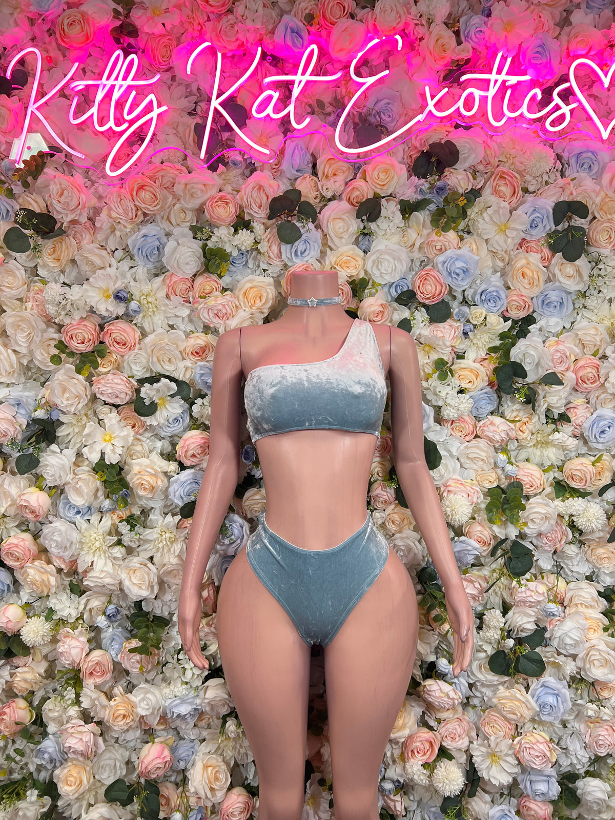 Baby Blue Velvet Two Piece Set Rave Outfit  Festival Two Piece Dancewear Women’s Rave Clothing