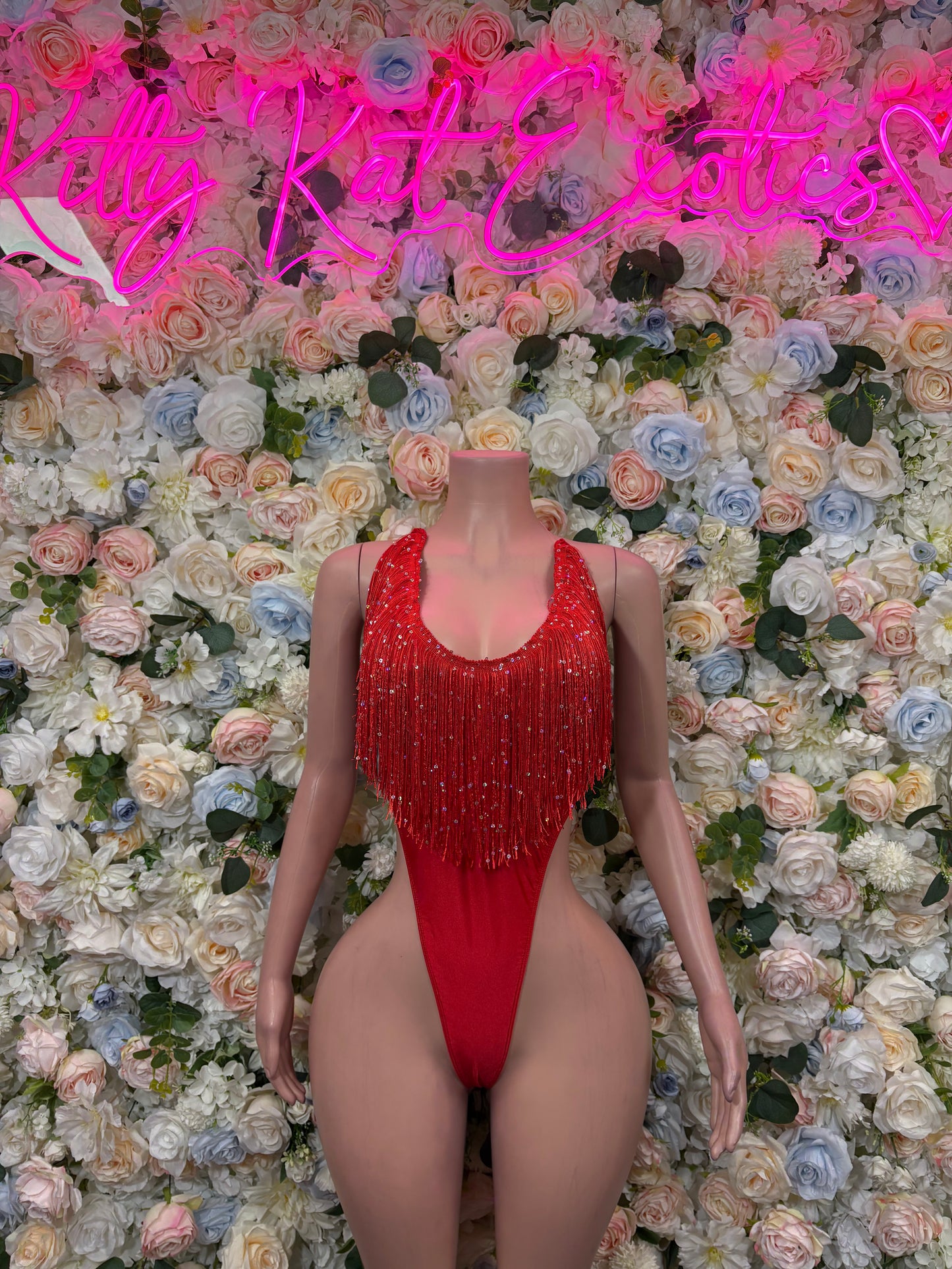 Red Bodysuit Rave Festival Outfit Women - Exotic Dancewear Stripper Clubwear Bottle Girl Ravewear