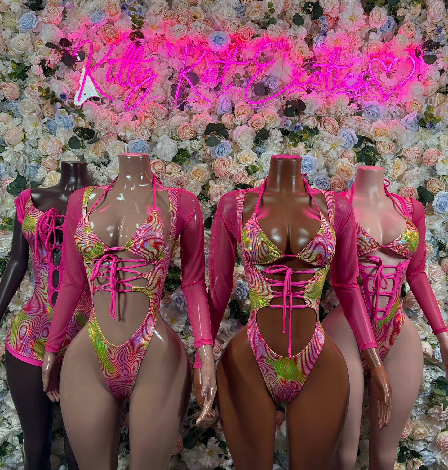 Bottlegirl Outfit One-Piece Pink Metallic Print Bodysuit - Hologram Design | Exotic Dancewear for Performers, Raves