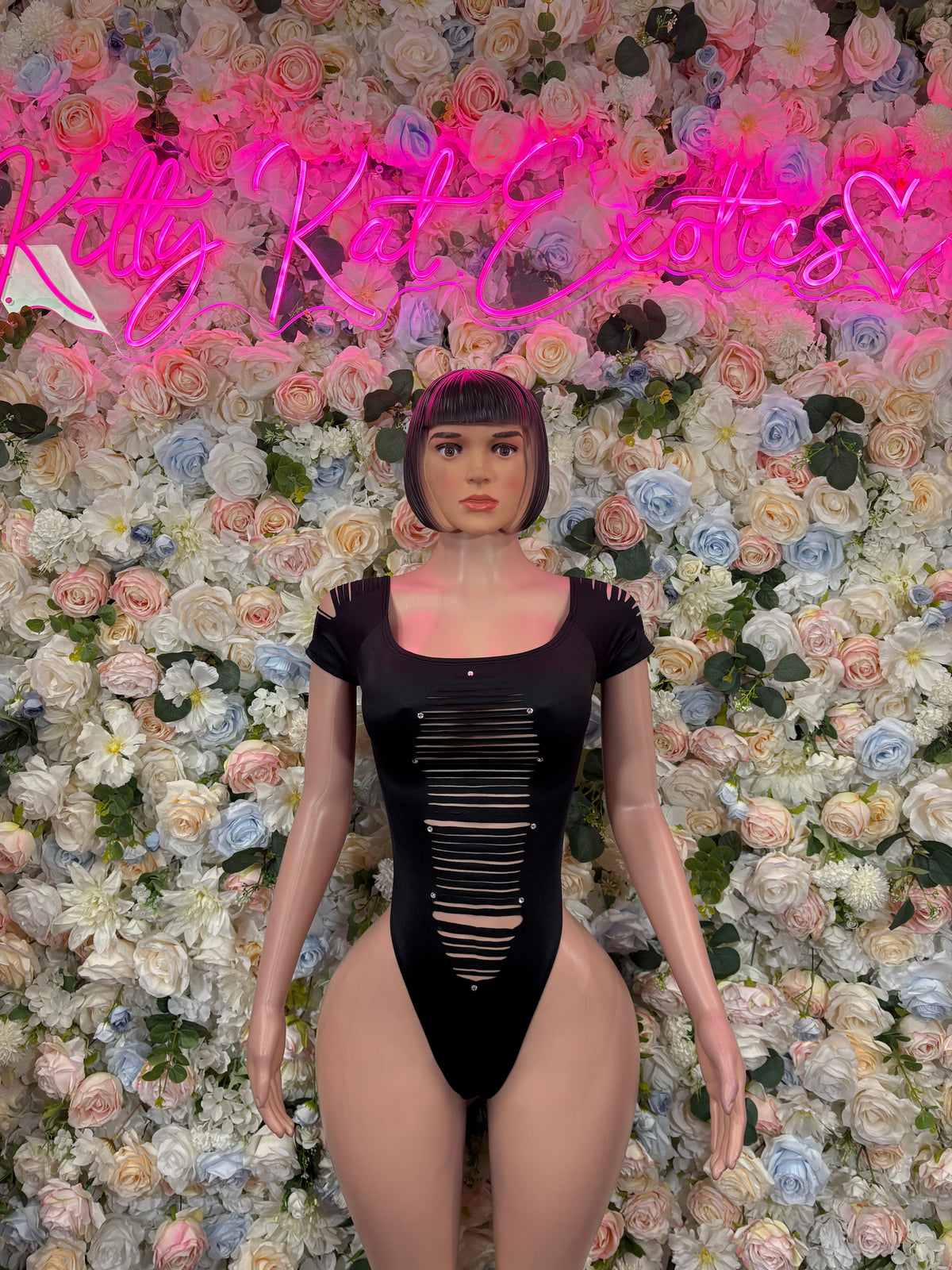 Black One Piece Cut Off Bodysuit, Exotic Dancewear, Rave Outfit, Clubwear