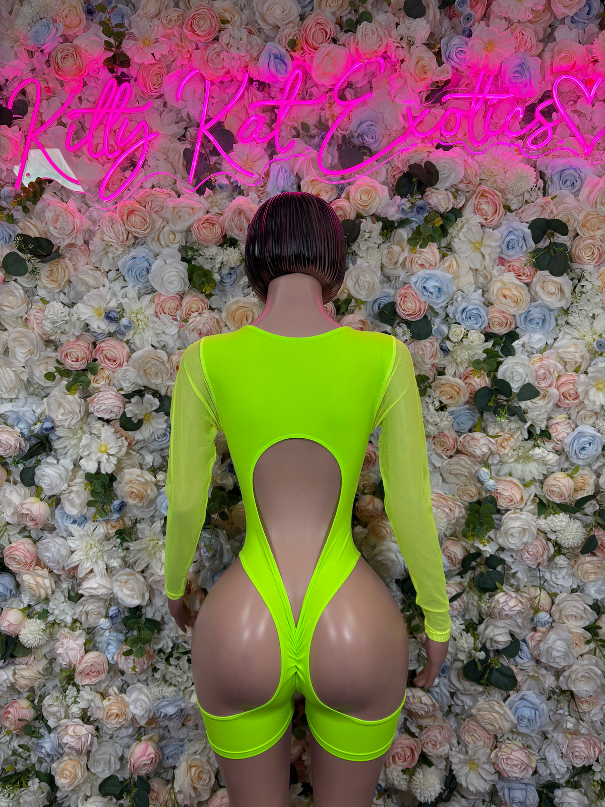 Neon Green Bottlegirl Bodysuit, Long Sleeve Rave Outfit, Festival Clubwear