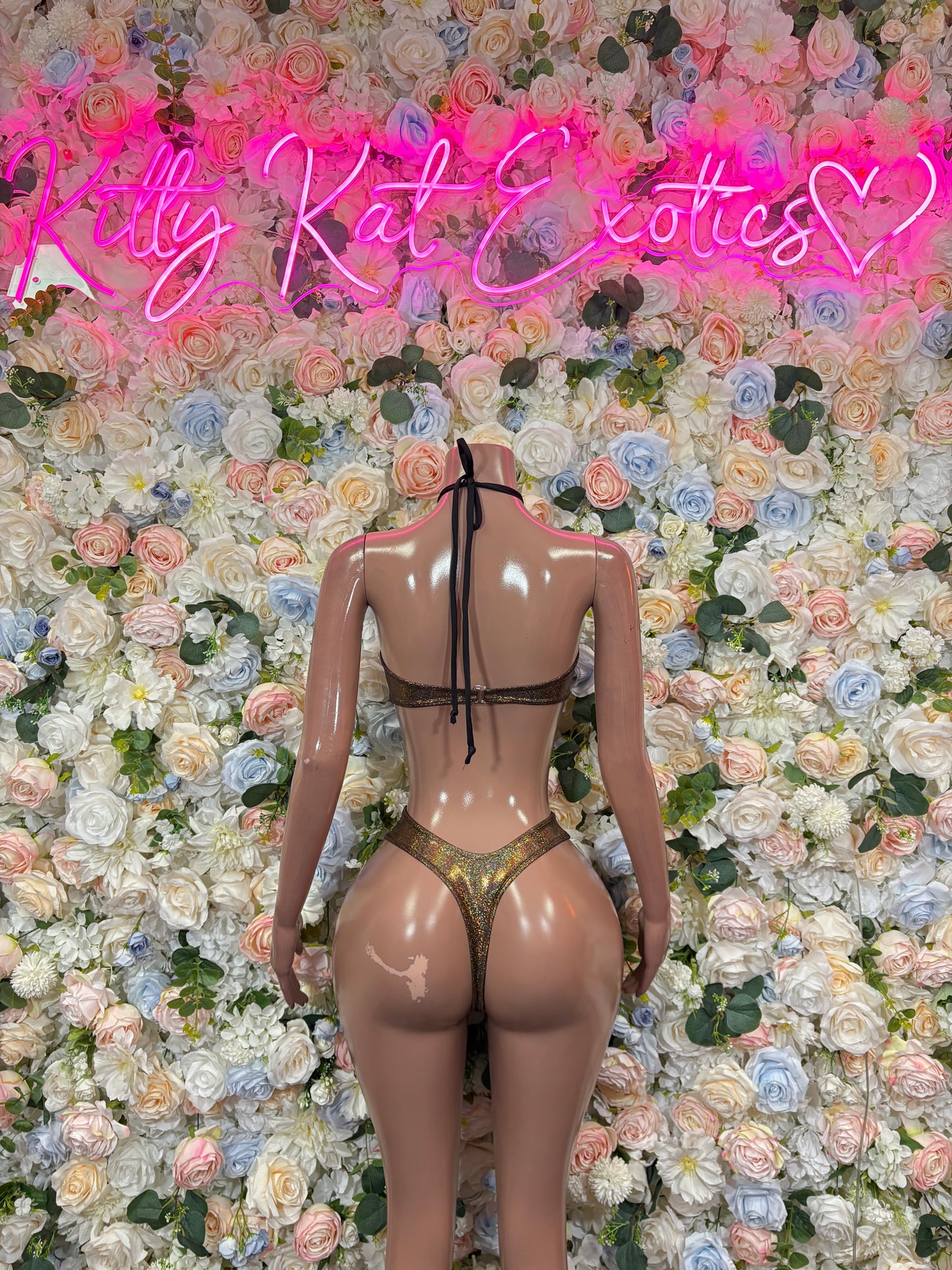 Gold Metallic Two Piece Set Rave Festival Wear - Exotic Dancewear Clubwear Bottle Girl Ravewear