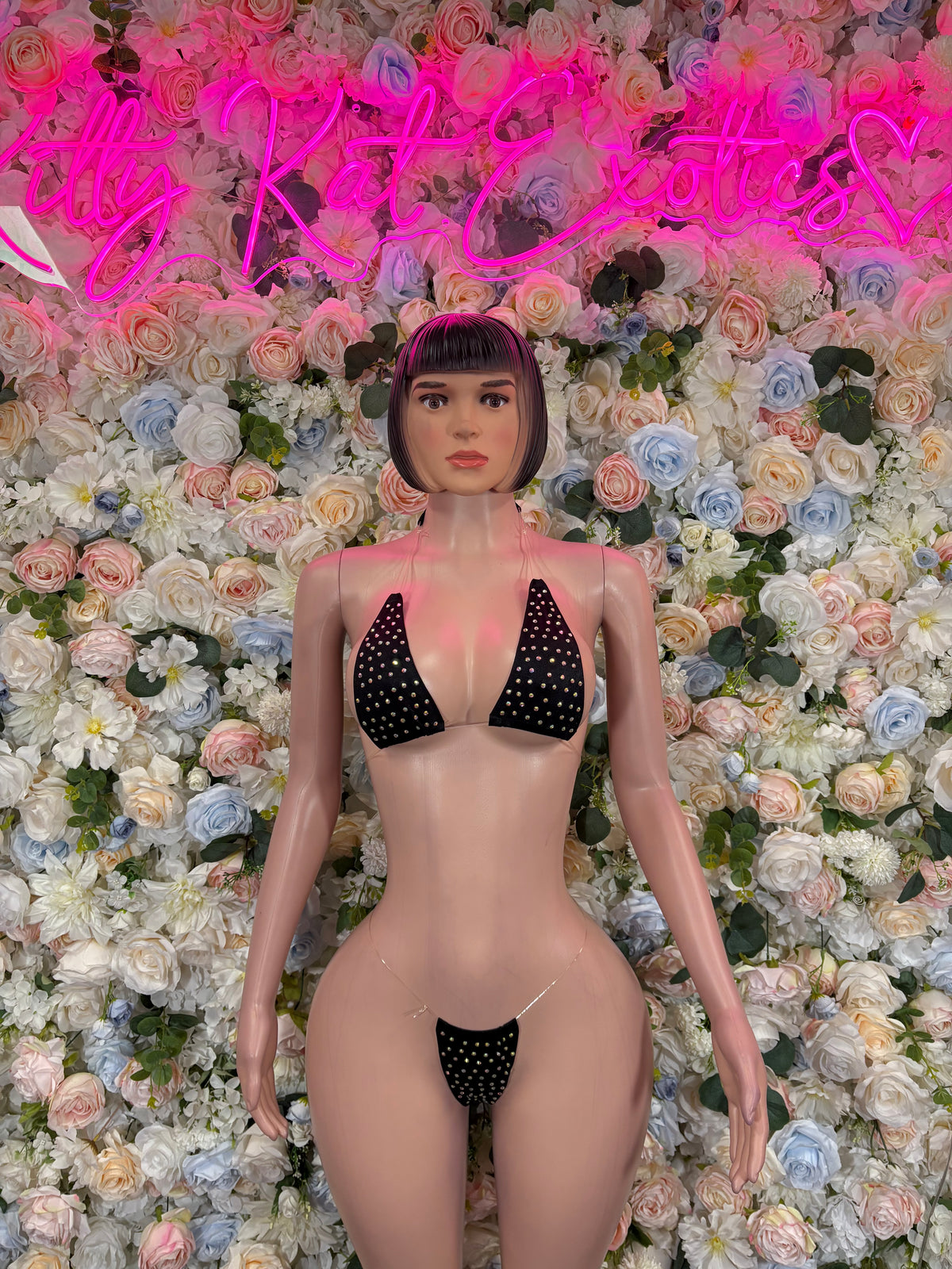 Black Rhinestone Micro String Bikini Set – Bottlegirl Dancewear, Exotic Rave Clubwear