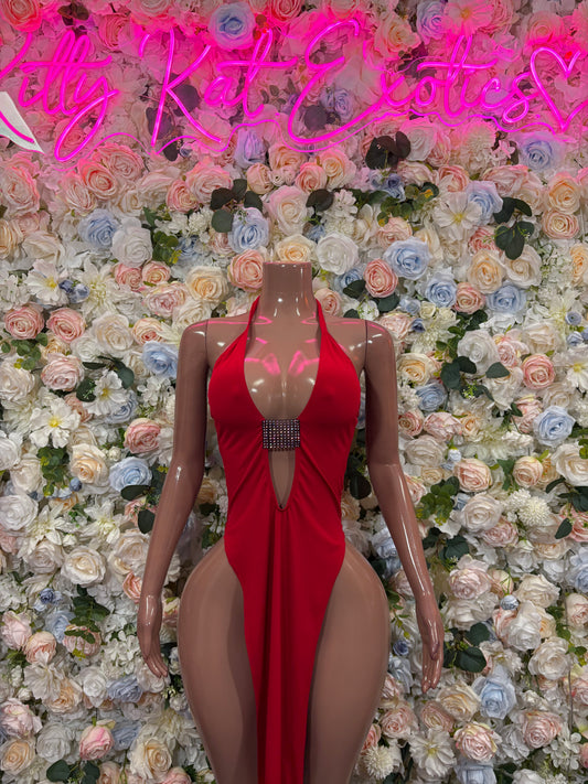Summer Red Gown - Sexy Dance Costume, Sultry Clubwear Gown, Bold Performance Outfit, Trendy Party Dress