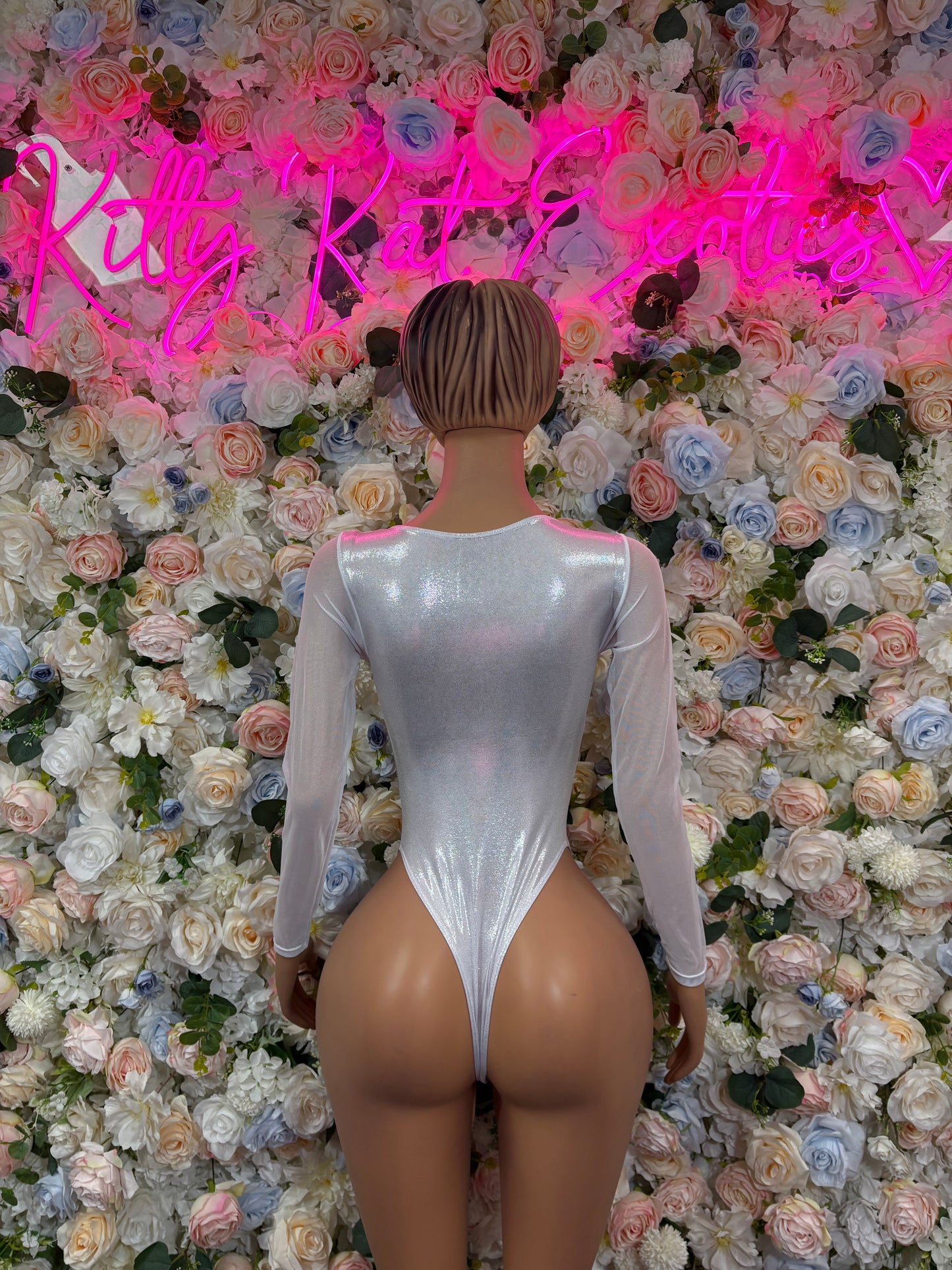 Bottlegirl Bodysuit Silver Metallic Bodysuit - Hologram Design | Exotic Dancewear Bartender Oufit