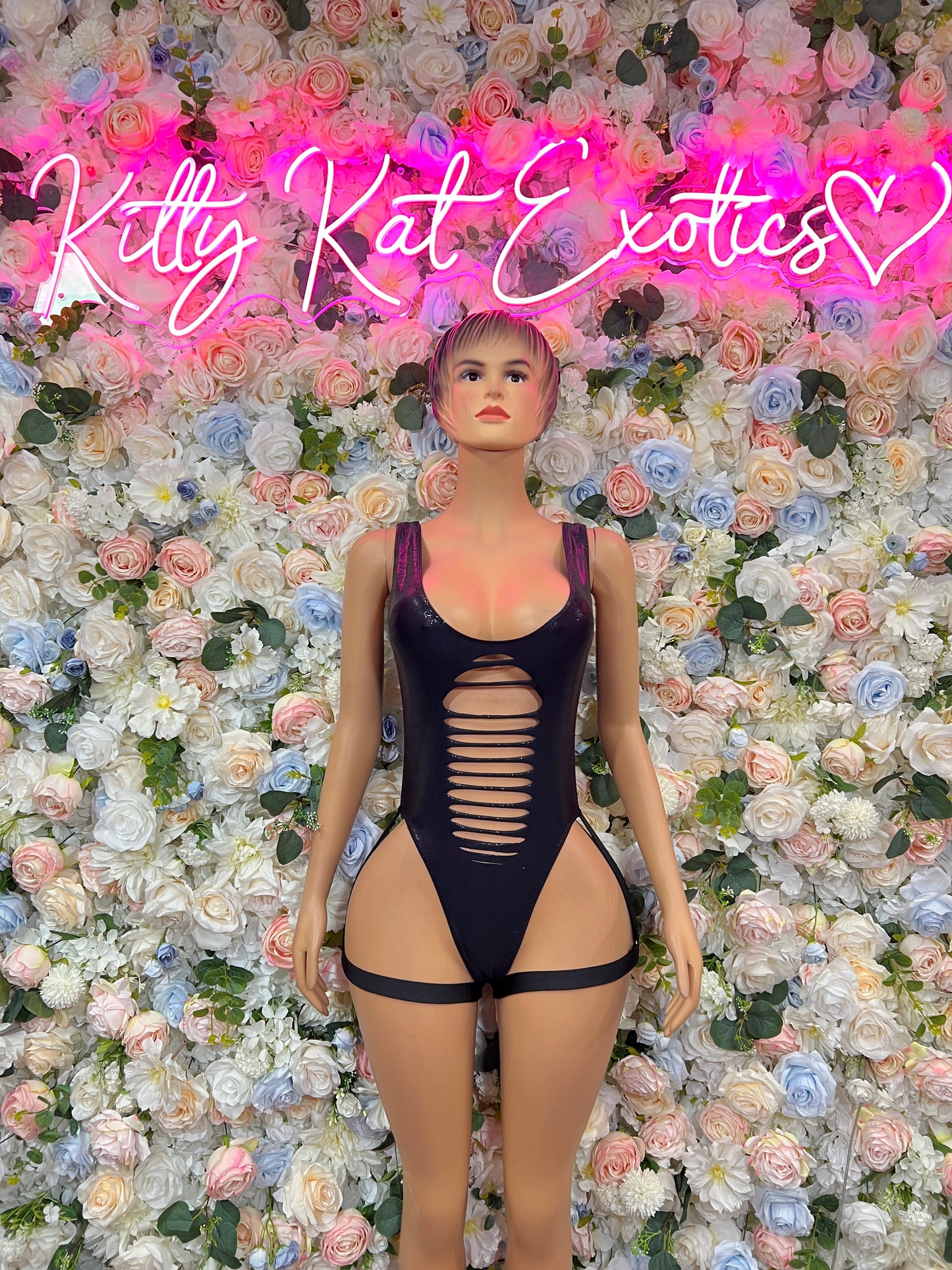 Black Latex Bottlegirl Bodysuit - Women’s Exotic Dancewear, Bartender Costume & Rave Clubwear