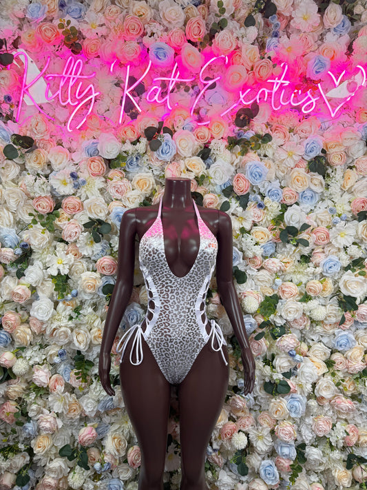 Bottlegirl Silver Cheetah  Hologram Women’s Bartender Bodysuit Exotic Dancewear  Costume