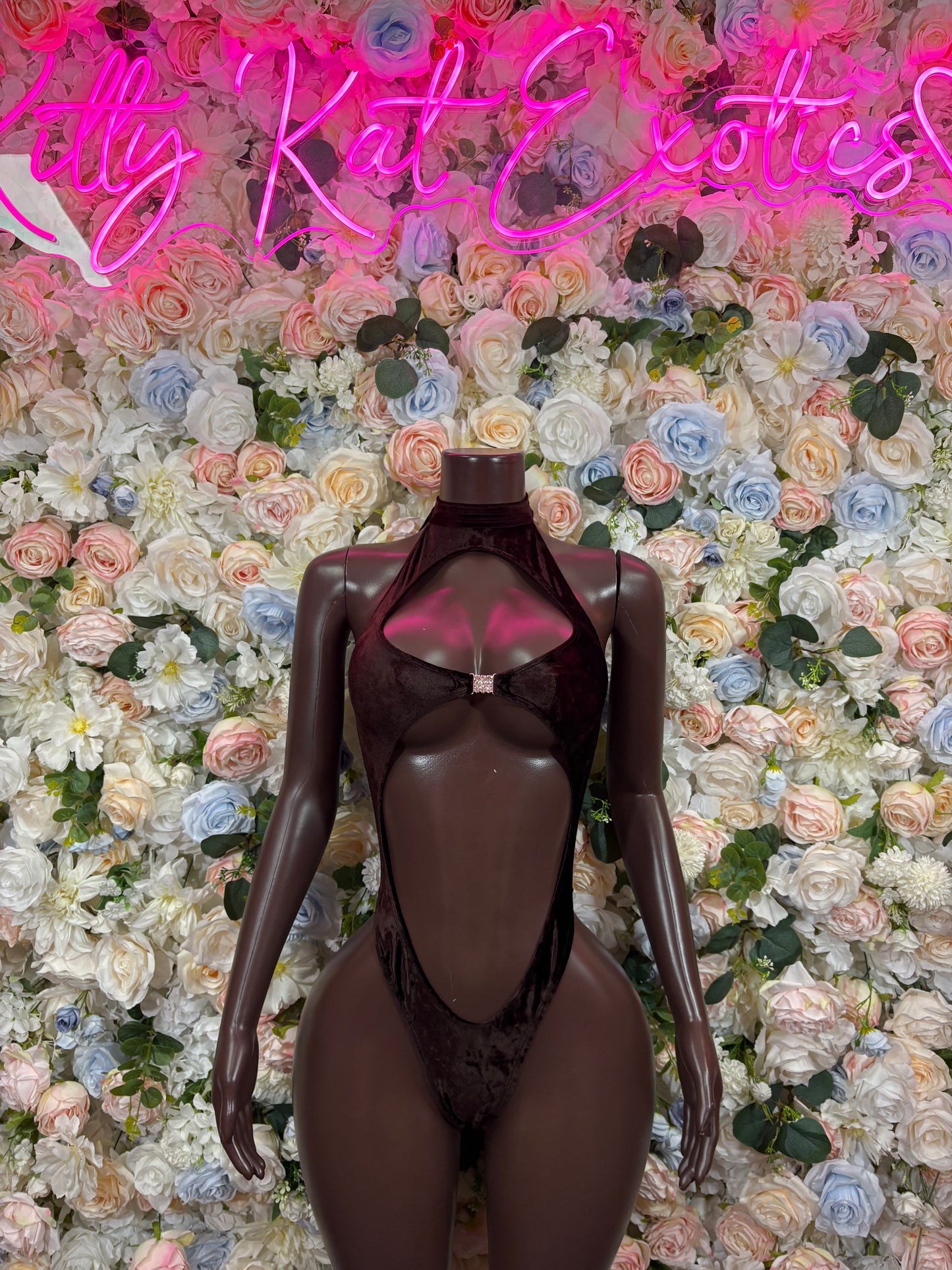 Brown Velvet Bartender Bodysuit - Sexy One Piece Rave Clubwear Outfit for Women Bottlegirl Bottle Service