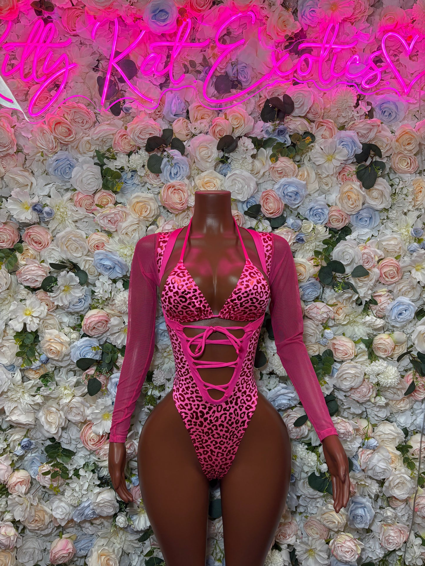 Bottlegirl Bodysuit Hot Pink Cheetah Metallic  - One Piece Bartender Outfit,  Dancewear, Party Clubwear