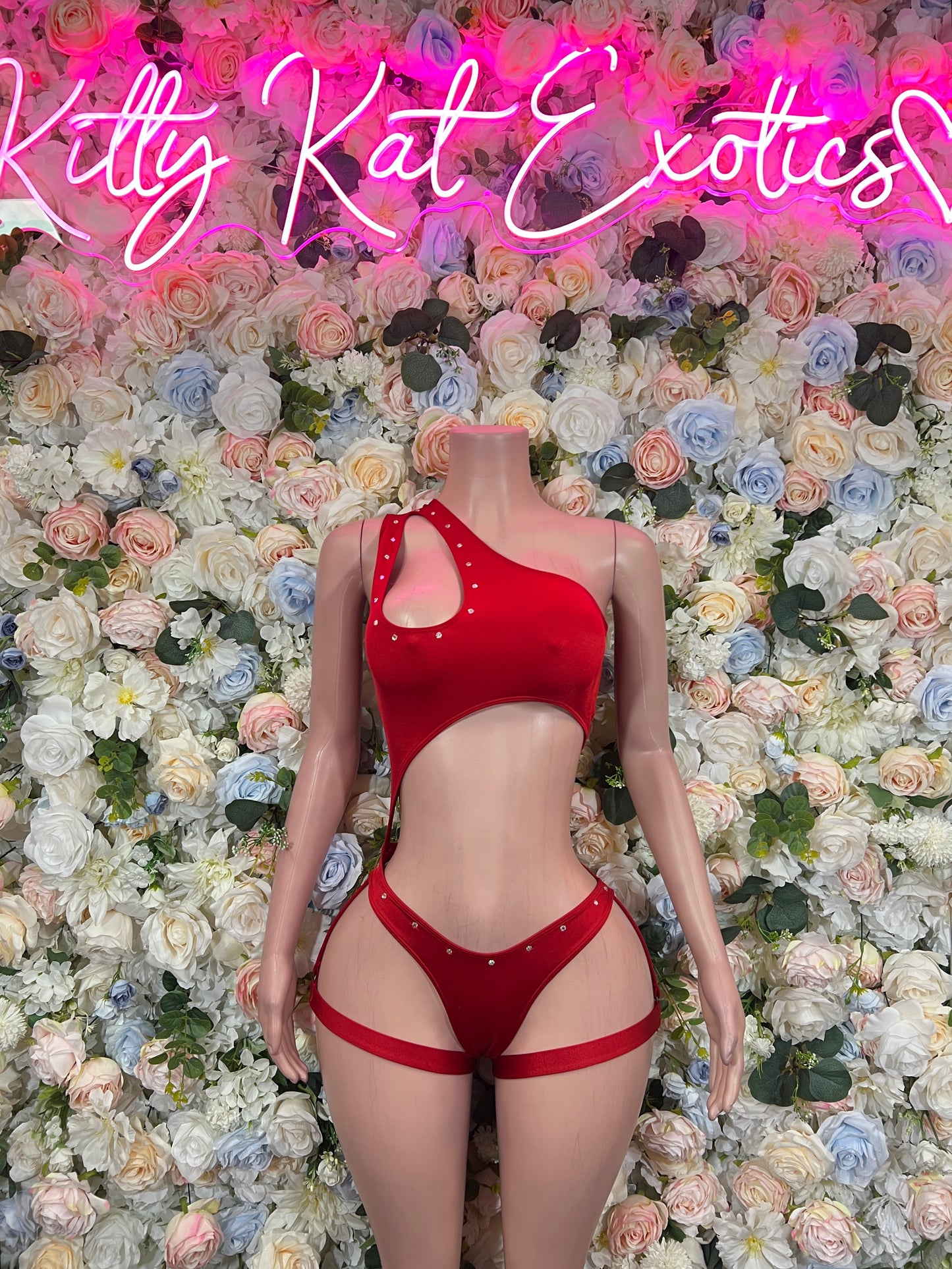 Red Two Piece Exotic Dancewear Rave Festival Outfit