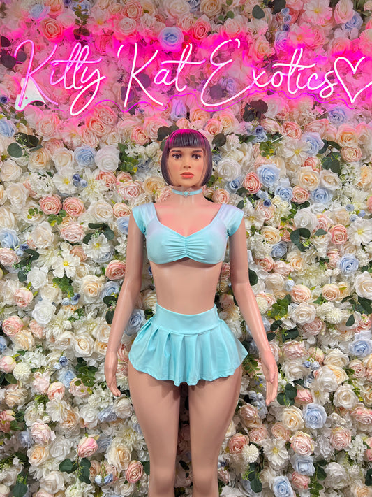 Two Piece Blue Skirt Festival  Rave-wear Exotic Dancewear for Performers, Raves, & Festival Clothing