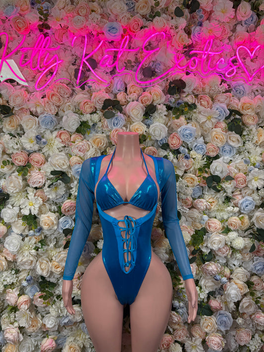 Bartender Bottlegirl Bodysuit Turquoise Metallic  - Bartender Luxury Design | Exotic Dancewear Festival Outfit Rave