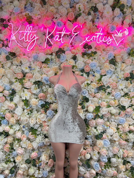 Exotic Dancewear New Years Silver Velvet Dress, Exotic Dancewear, Party Outfit