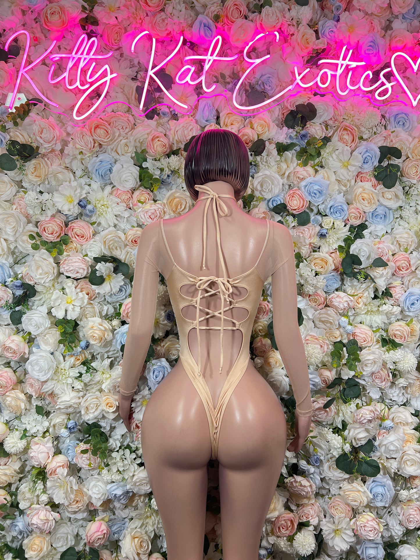Champagne Gold Lace Criss Cross Cutout Bottlegirl  Bodysuit – Rave Festival Exotic Dance Clubwear