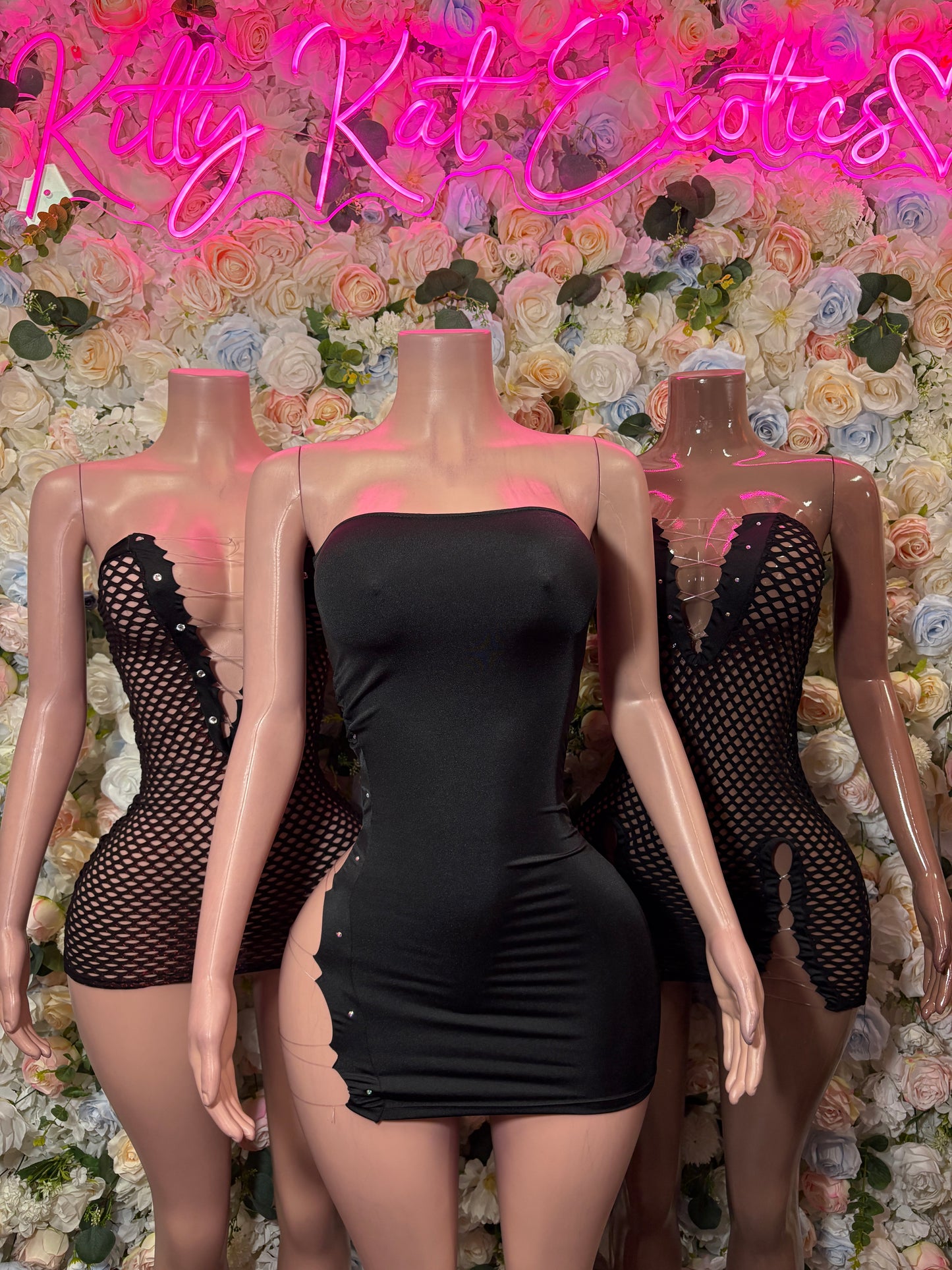Black Fishnet Dress - Sexy Date Night Club Dress | Rave Festival Exotic Dancewear Clubwear Bottle Girl Ravewear