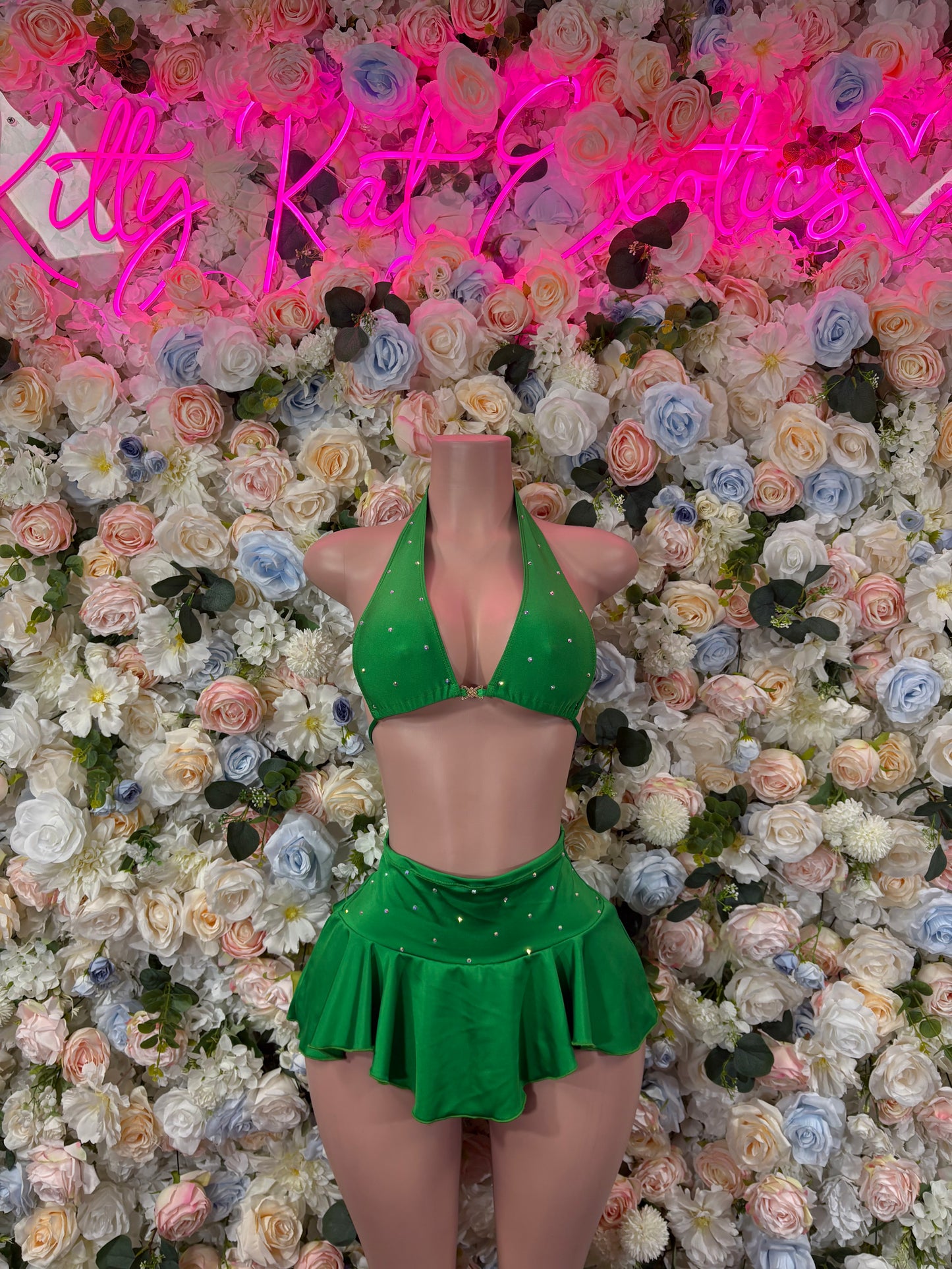 Rave Outfit Green  Two Piece Skirt Set  Bottlegirl Bartender Cheetah Print Bottlegirl Coachella Clubwear