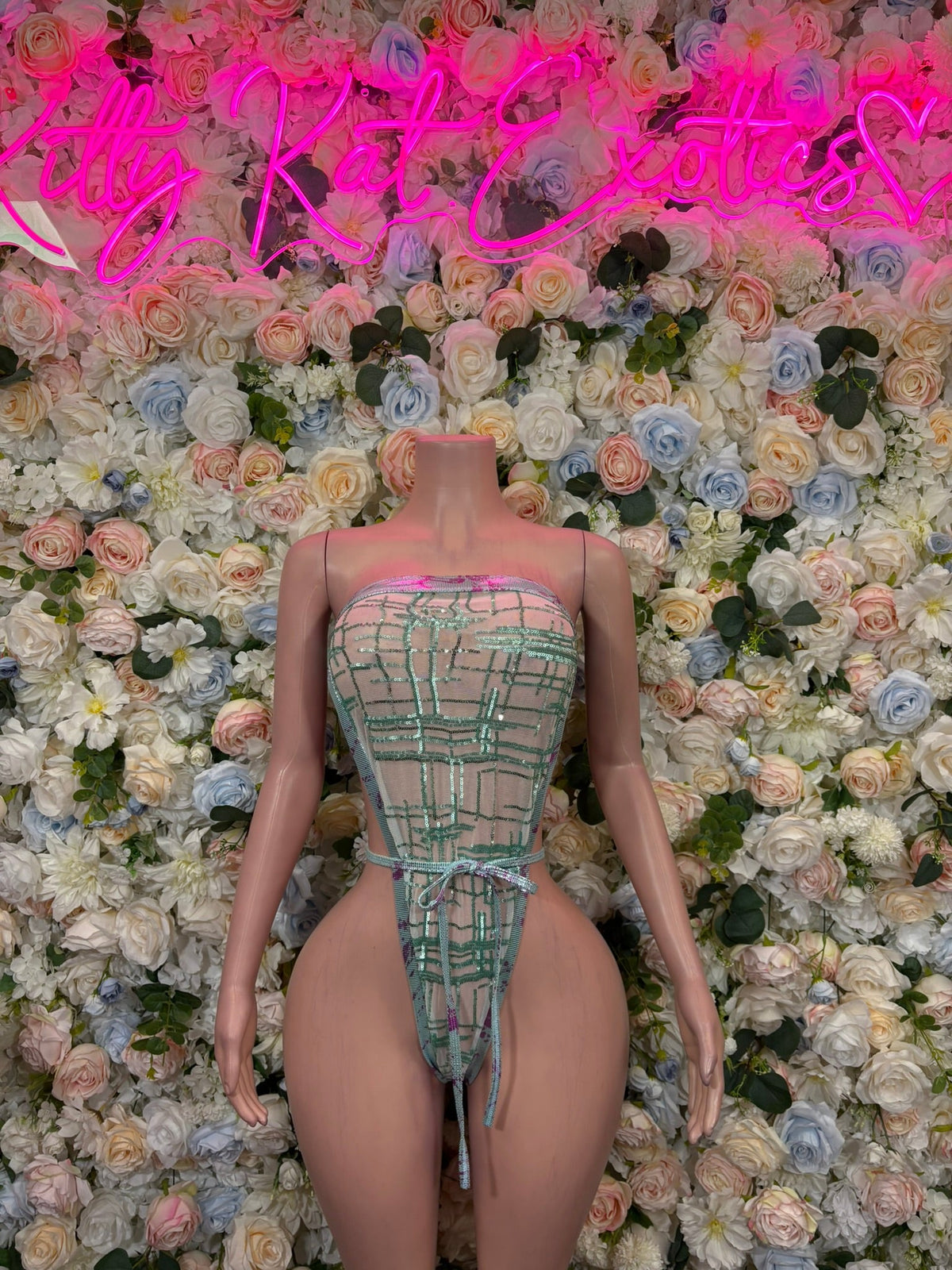 Aqua Animal Print Rave Bodysuit front view