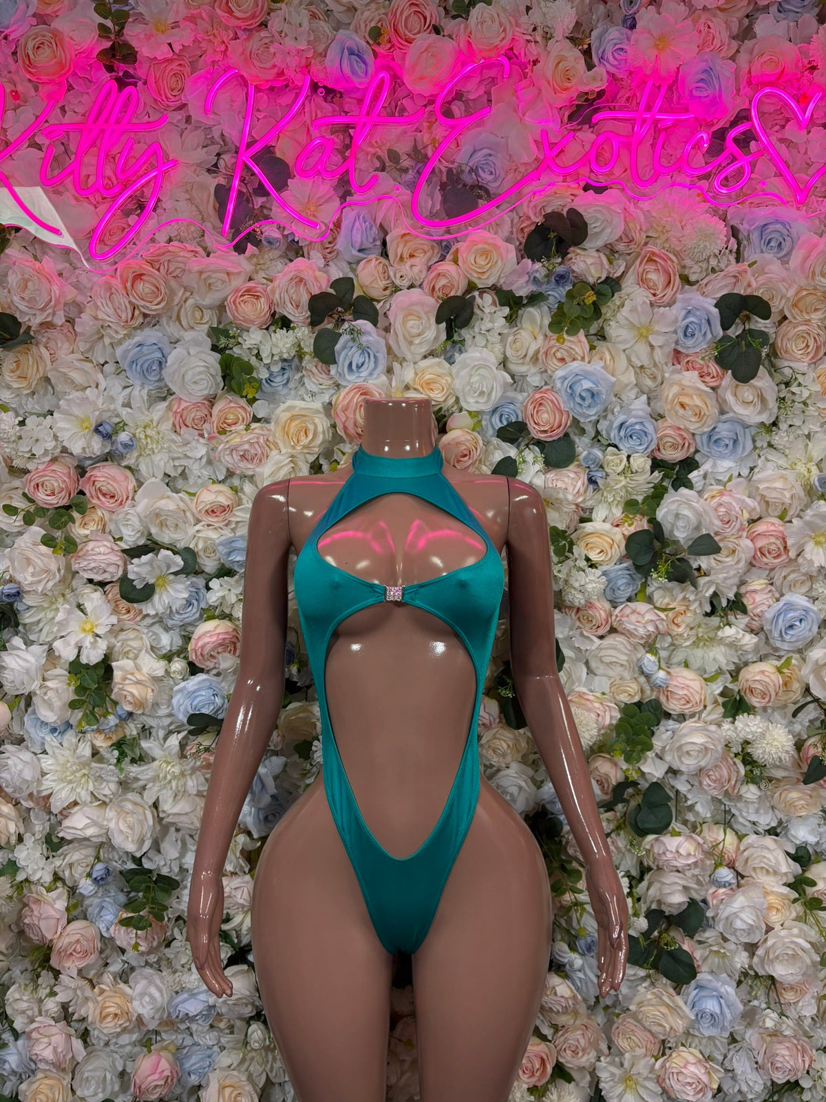 Aqua Holographic Rave Bodysuit front view