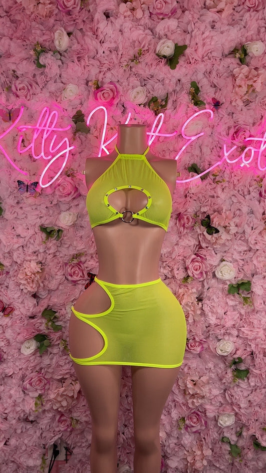 Exotic Dancewear Two Piece Yellow Skirt Set