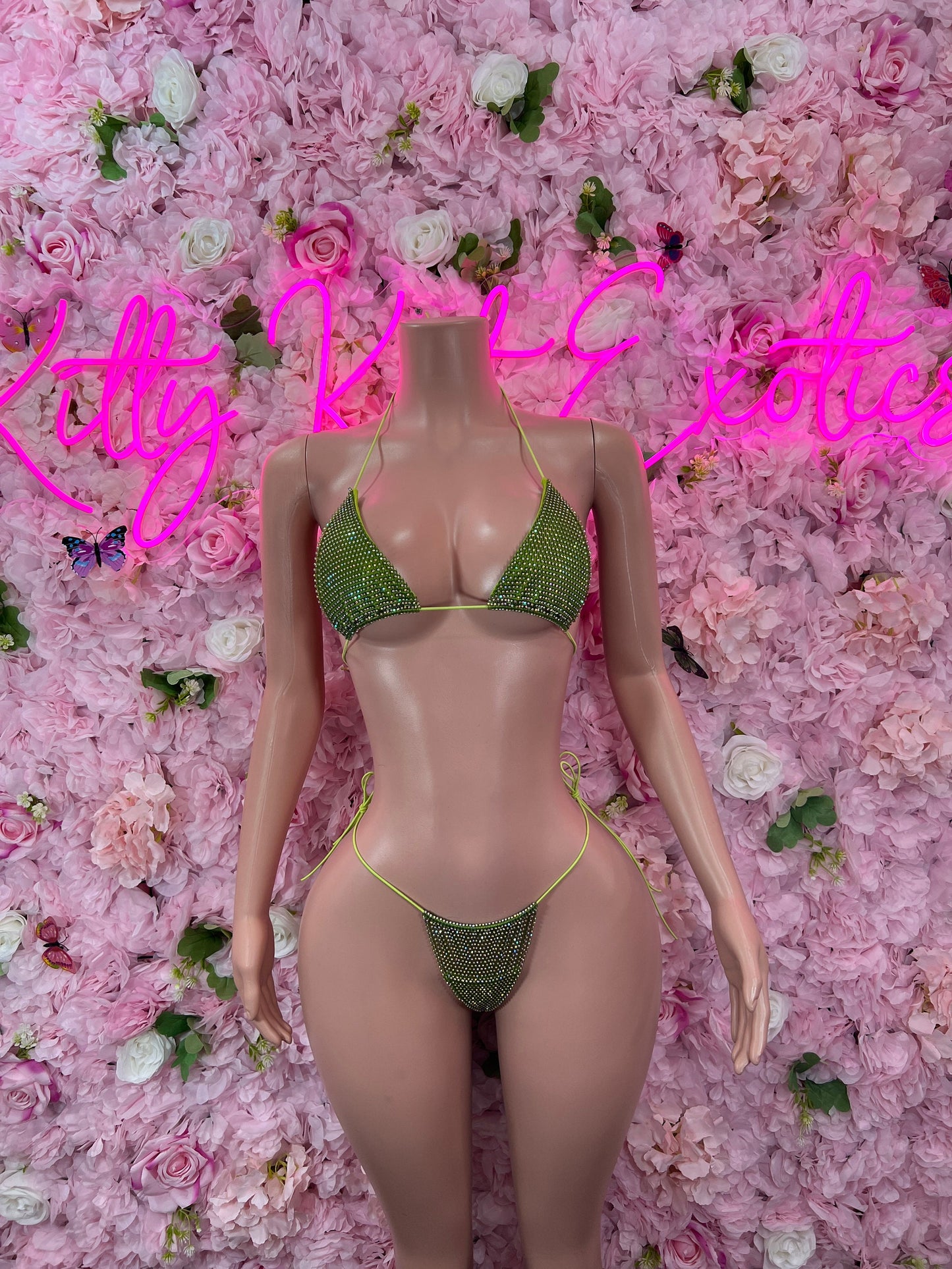 Two Piece Money Green Bikini  Sexy Outfit for Parties, Clubwear, or Festivals | Trendy and Eye-Catching Fashion Exotic Dancewear