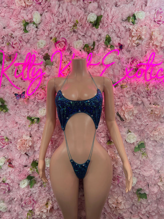 Exotic DancewearSlingshot Bodysuit Blue  Sexy Outfit for Parties, Clubwear, or Festivals | Trendy and Eye-Catching Fashion Exotic Dancewear