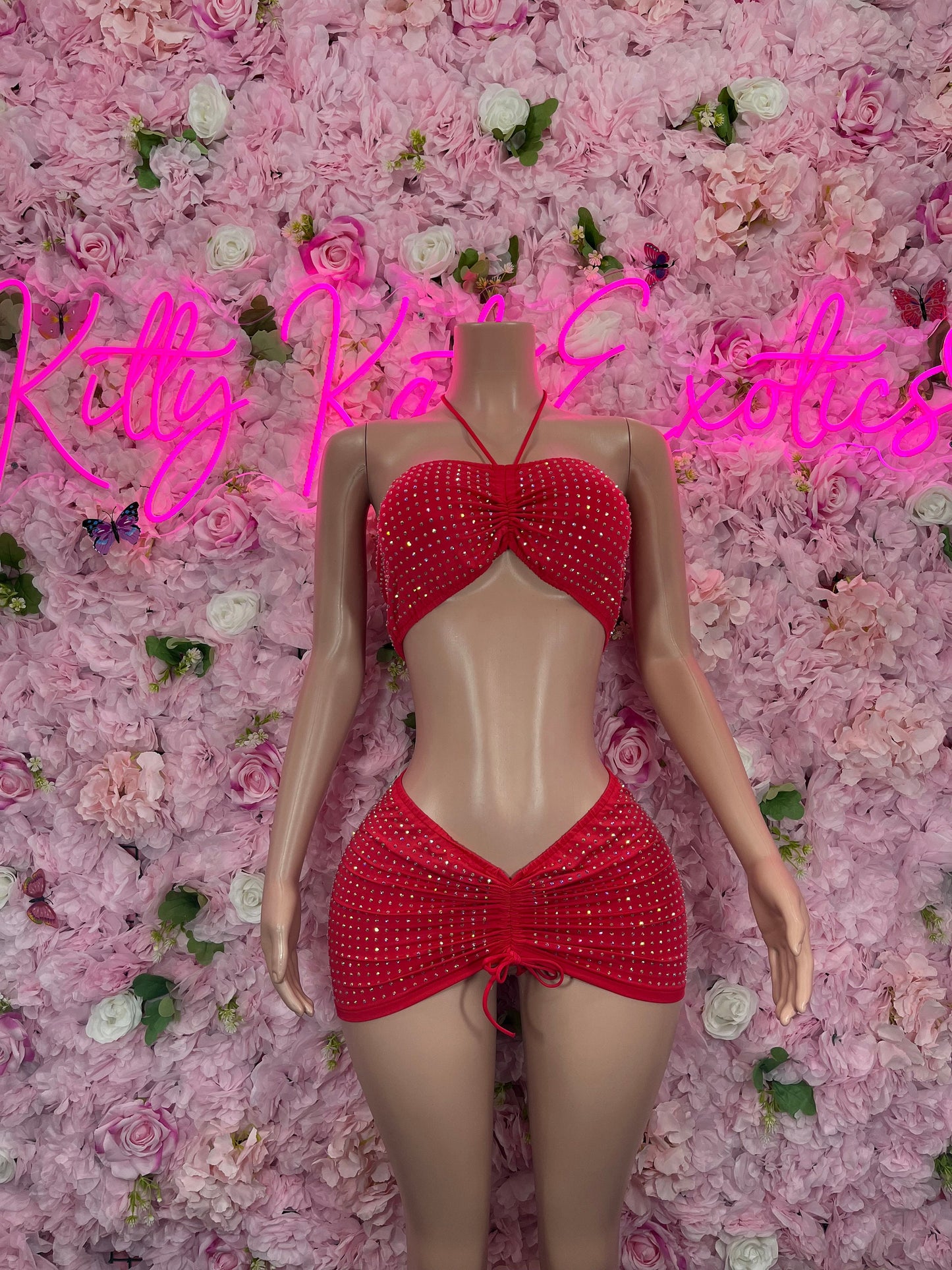 Valentines Day Exotic Dancewear Skirt Set Red