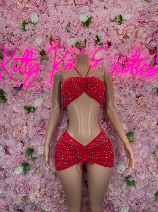 Valentines Day Exotic Dancewear Skirt Set Red
