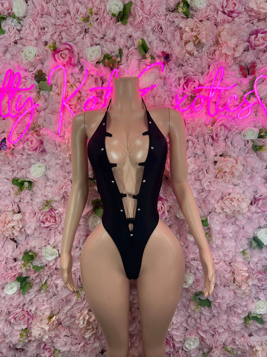 Exotic DancewearOne-Piece Black Bodysuit  Exotic Dancewear for Performers, Raves, or Night Out | Sexy and Flattering Style