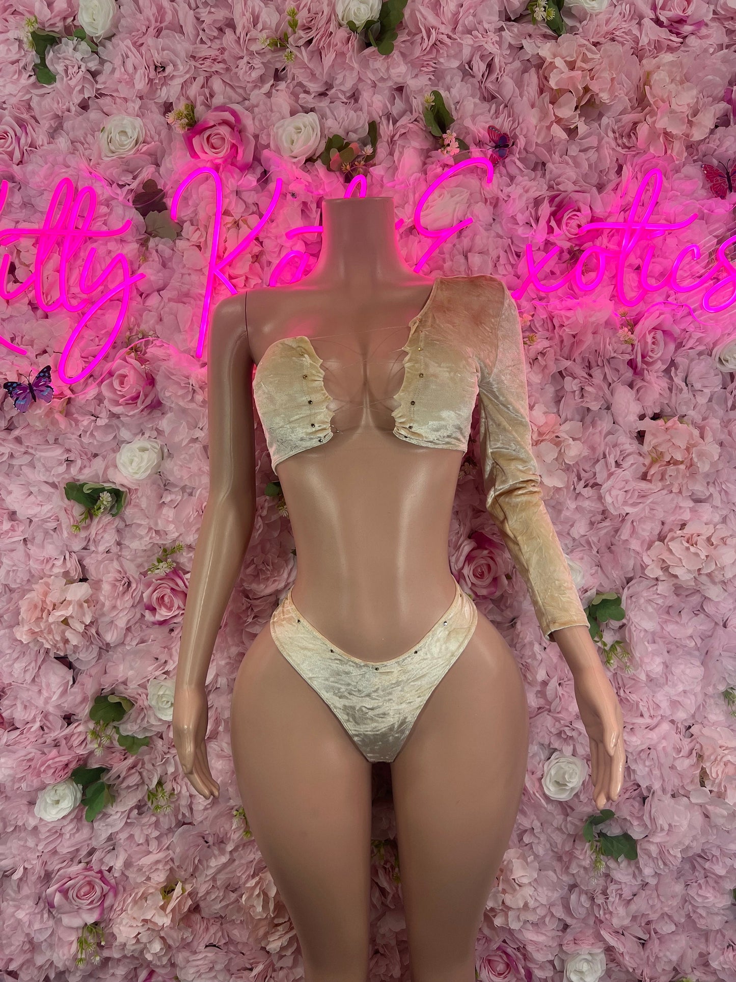 Exotic DancewearTwo Piece One Sleeve Tan