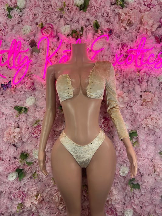 Exotic DancewearTwo Piece One Sleeve Tan