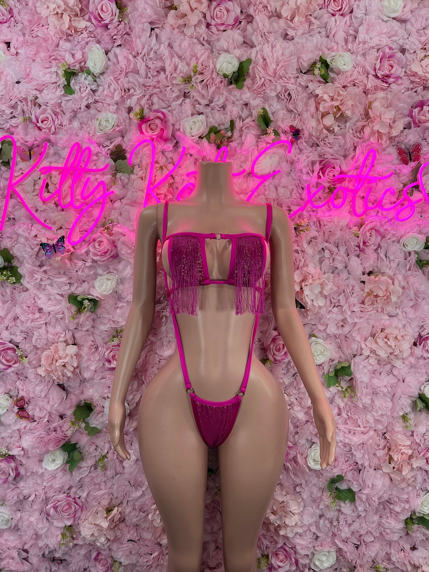 Slingshot Bodysuit Pink Fringe Sexy Outfit for Parties, Clubwear, or Festivals | Trendy and Eye-Catching Fashion Exotic Dancewear