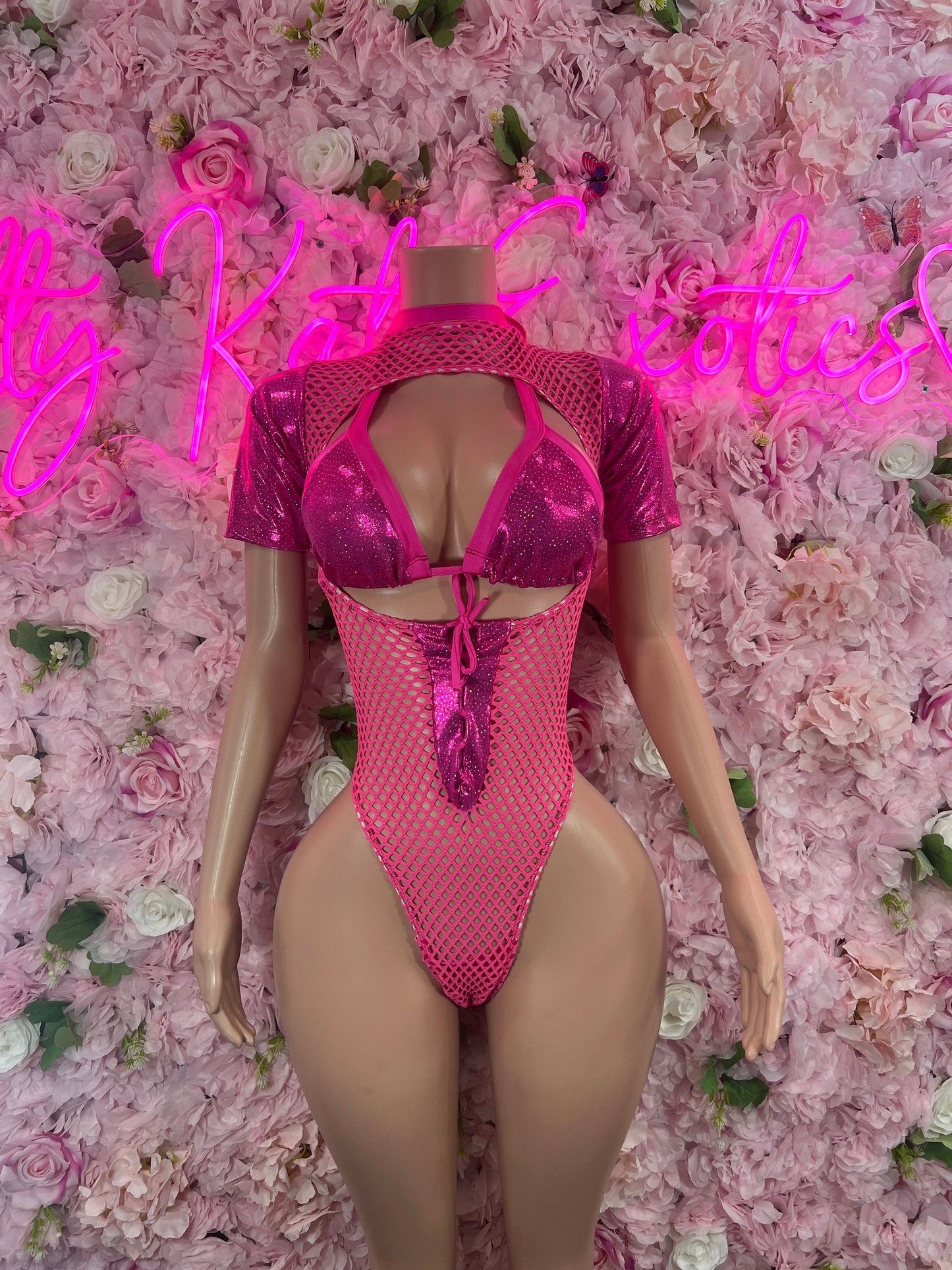 New Years Bottlegirl Pink Bodysuit  Sexy One-Piece Festival Wear, Clubwear, or Performance Outfit | Eye-Catching Party Style