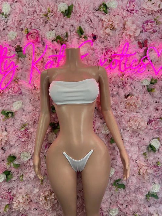 Two-Piece White Gstring Bikini  Cute Swimsuit Set for Beach, Pool, or Vacation | Exotic Dancewear Festival wear