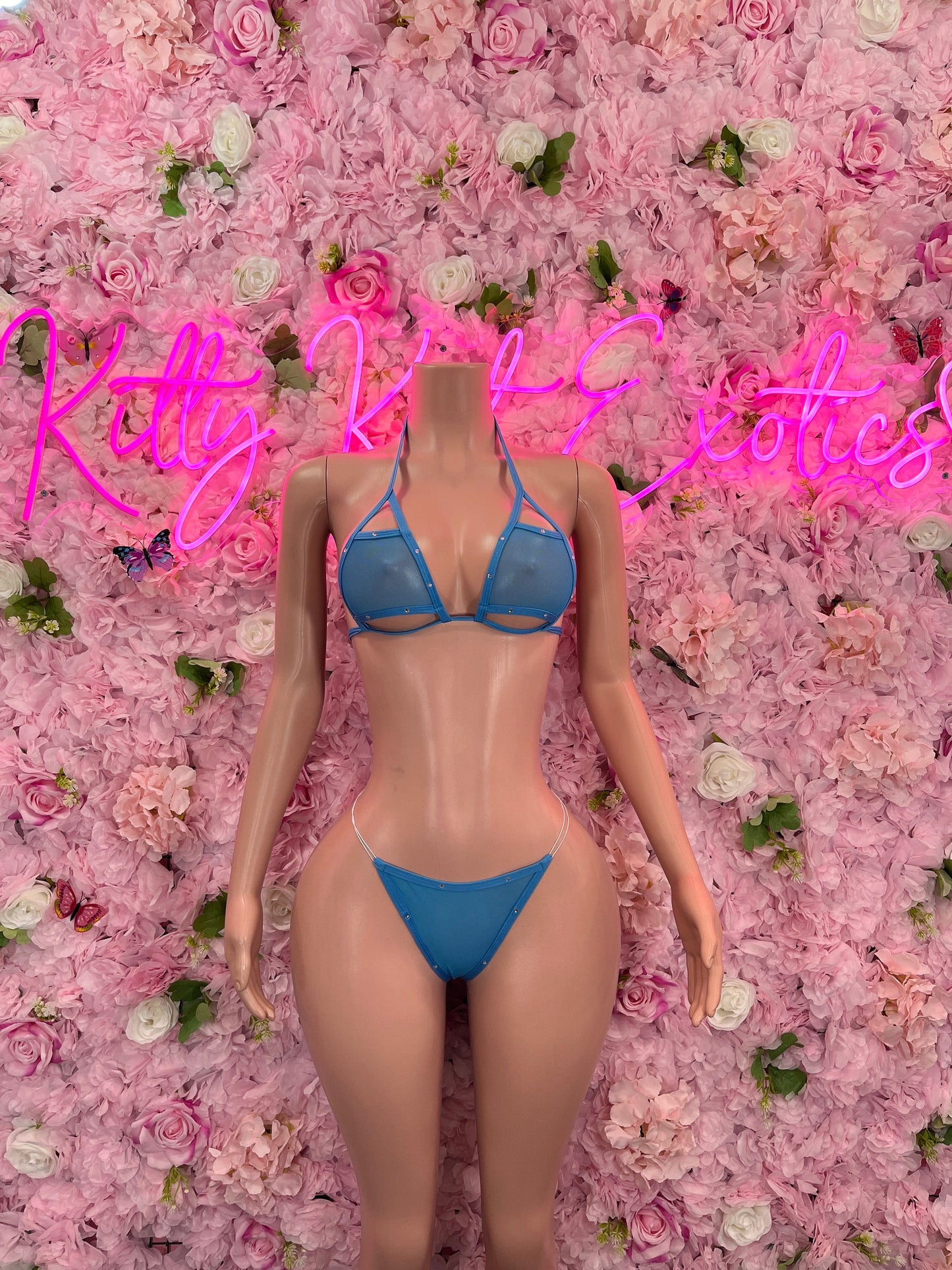 Two-Piece Blue Mesh Bikini  Cute Swimsuit Set for Beach, Pool, or Vacation | Exotic Dancewear Festival wear