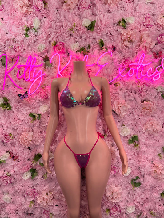 Two-Piece Purple Metallic Bikini  Cute Swimsuit Set for Beach, Pool, or Vacation | Exotic Dancewear Festival wear