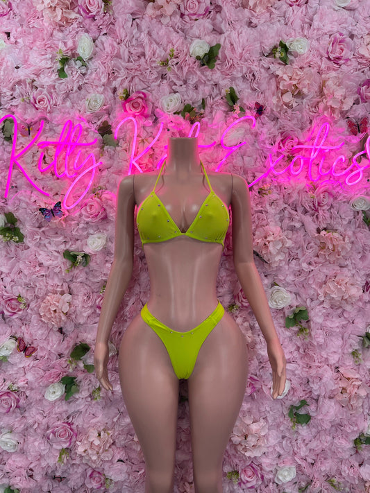 Two-Piece Green Bikini  Glamorous Swimsuit for Beach, Pool Parties, or Summer Festivals | Sparkly and Stylish Swimwear