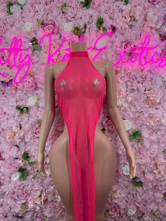 Bridal Pink Mesh Gown See Through Exotic Dancewear   Elegant and Sexy Evening Dress for Performers, Events, or Special Occasions