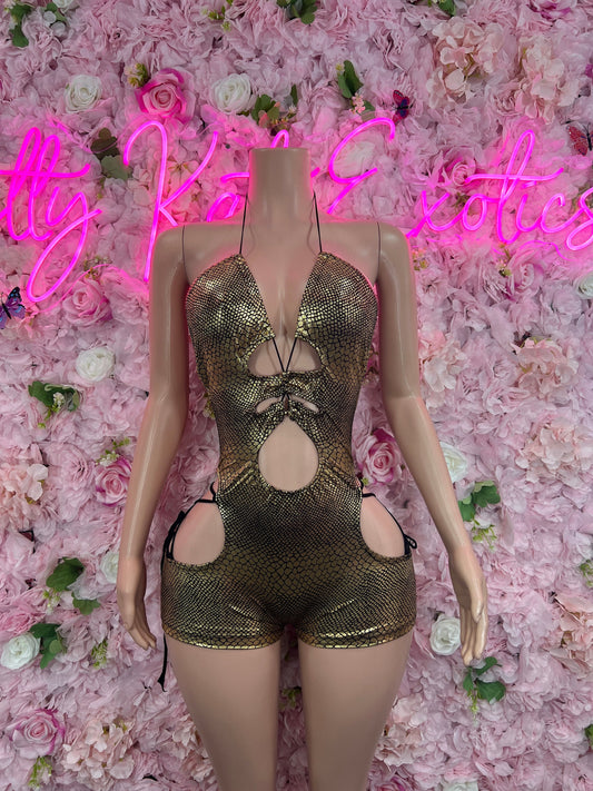 New Years Bottlegirl One Piece Gold Snake Print Dancewear Festival wear