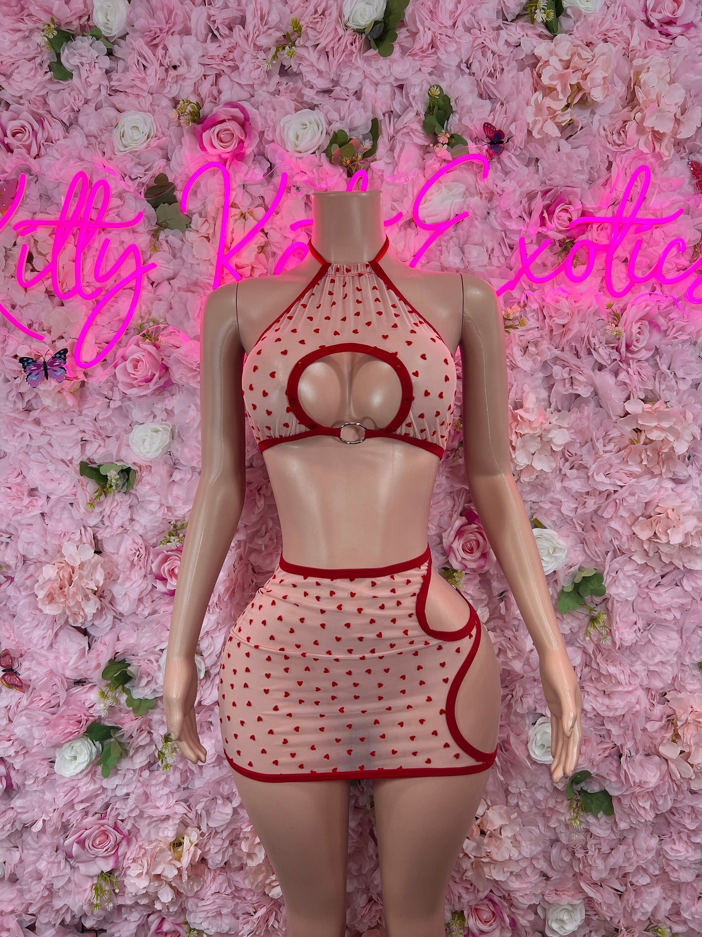Two Piece Skirt Set Mesh Hearts