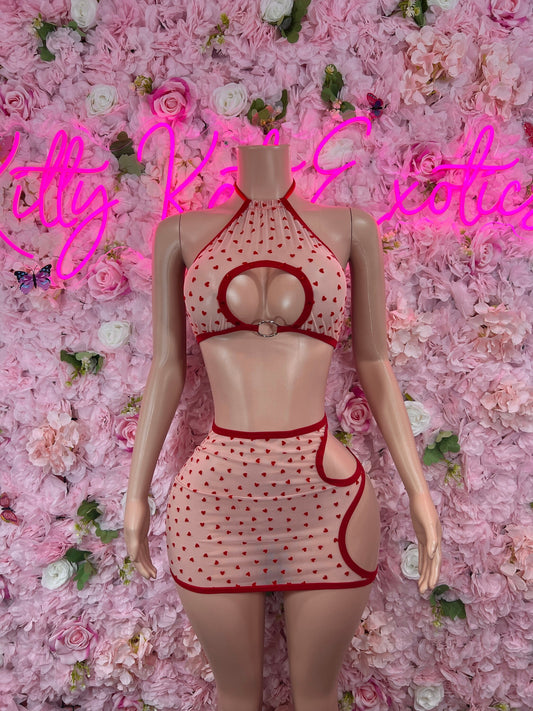 Two Piece Skirt Set Mesh Hearts