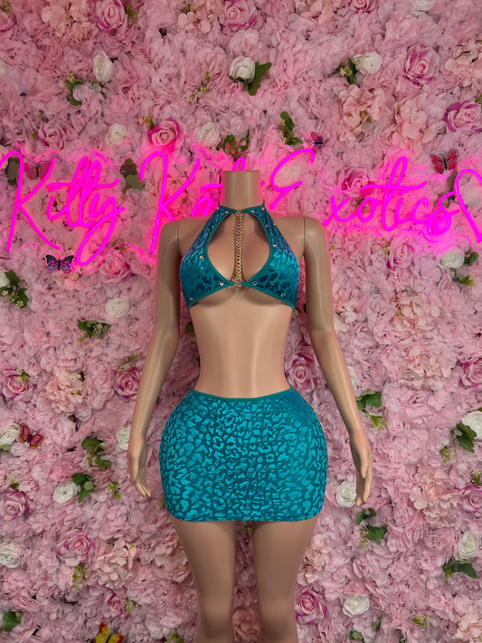 Two Piece Skirt Set Aqua