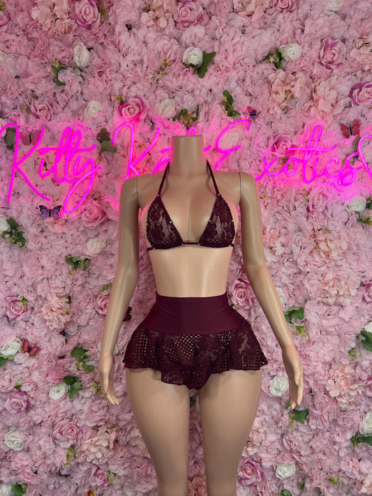 Two Piece Skirt Set Burgundy