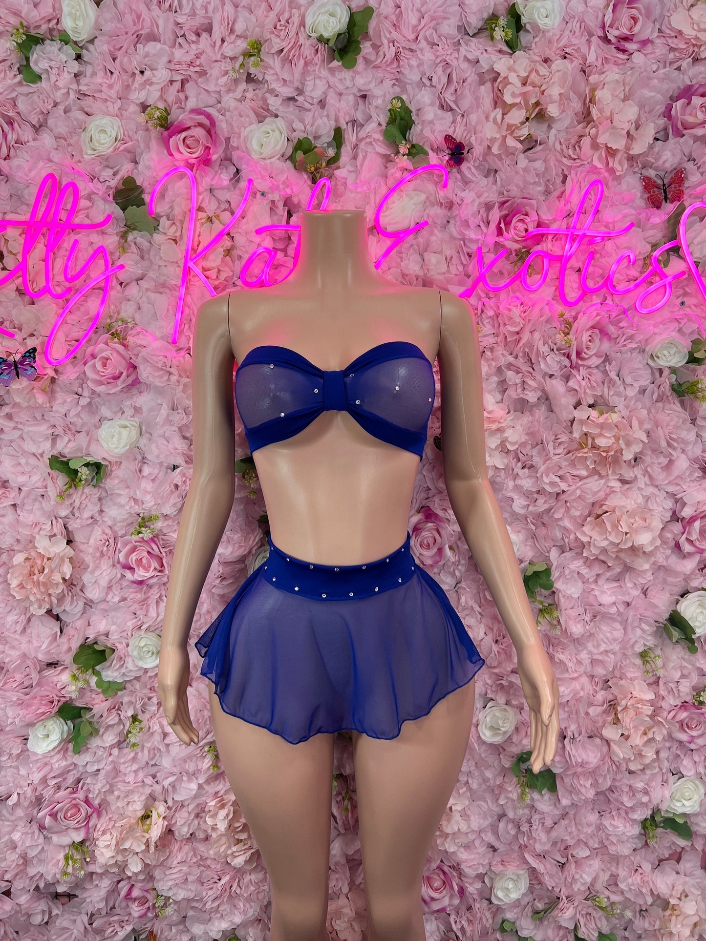 Two Piece Skirt Set Blue Mesh
