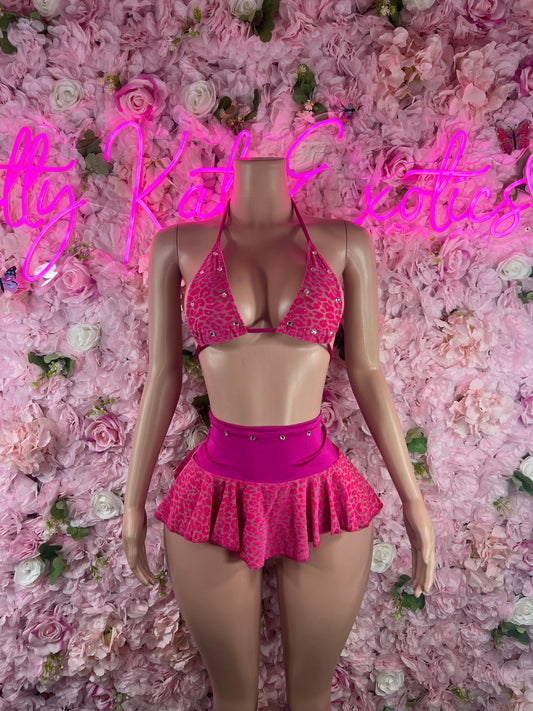 Two Piece Skirt Set Pink Velvet