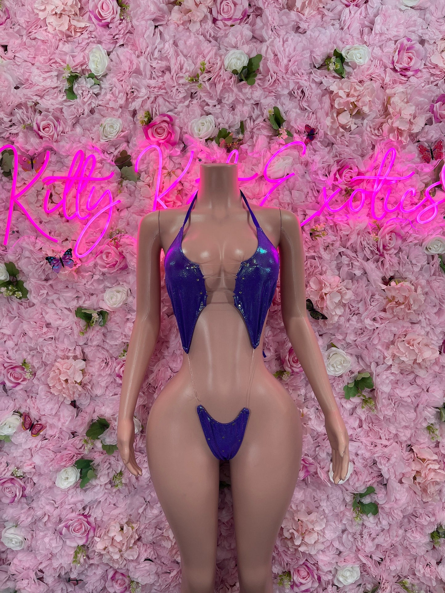 Slingshot Bodysuit Purple Metallic  Sexy Outfit for Parties, Clubwear, or Festivals | Trendy and Eye-Catching Fashion Exotic Dancewear
