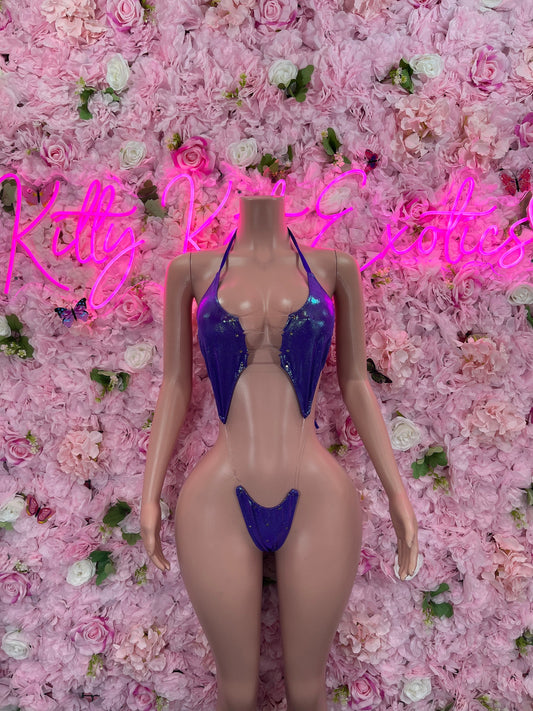 Slingshot Bodysuit Purple Metallic  Sexy Outfit for Parties, Clubwear, or Festivals | Trendy and Eye-Catching Fashion Exotic Dancewear