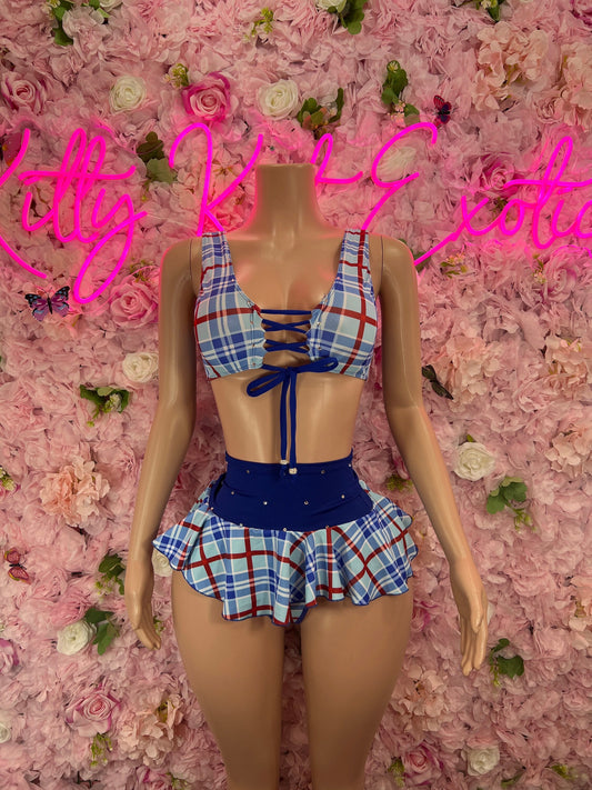 Two-Piece School Girl Skirt Set Blue Cute & Flirty Outfit for Cosplay, Parties | Stylish Women's Fashion