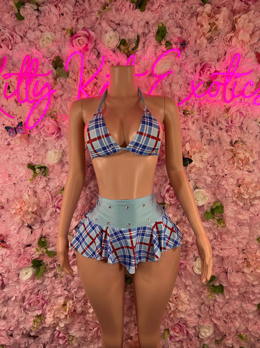 Two-Piece School Girl Skirt Set Blue Cute & Flirty Outfit for Cosplay, Parties | Stylish Women's Fashion