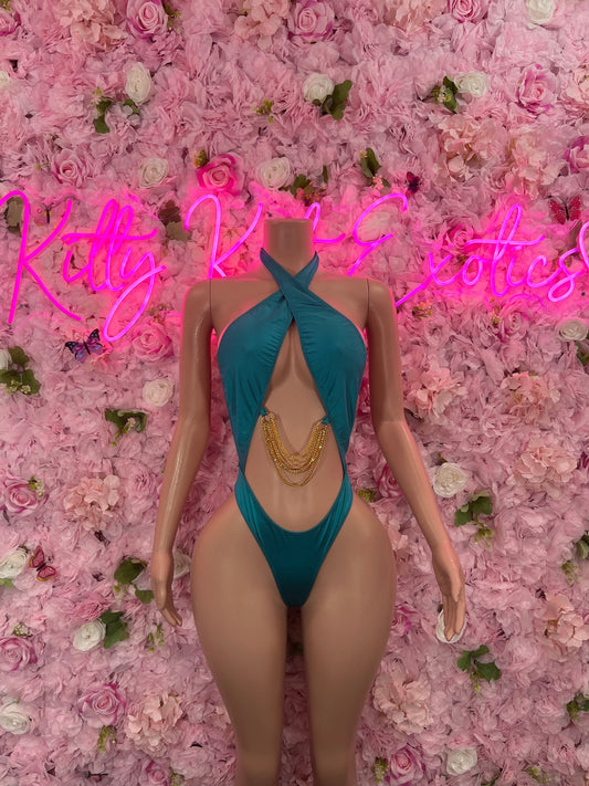 Exotic DancewearOne Piece Turquoise Chain Link